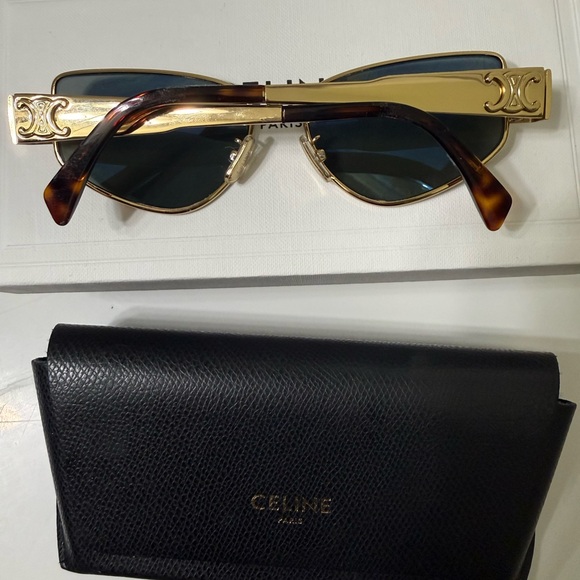 Celine Black and Gold Cat Eye Designer Sunglasses - Picture 4 of 9